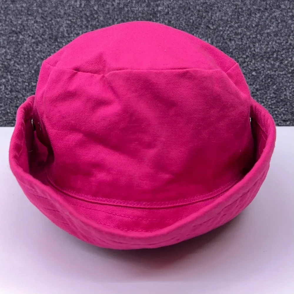 Vintage J Crew Hot Pink Cotton Bucket Hat Made in USA Safari Snap Brim Medium‎